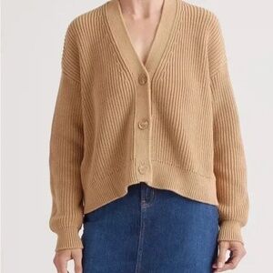 Quince 100% Organic Cotton Fisherman Boxy Cropped | Women’s S | Camel Cozy Knit